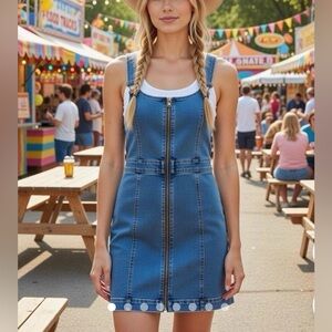 PacSun 💙 Blue Denim Zip-Front Mini Dress Overall Festival Boho Western Blue